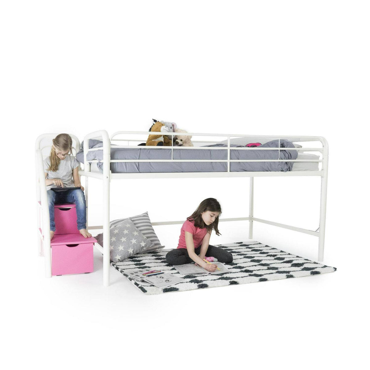 Black Junior Twin Loft Bed with Storage Steps L546804