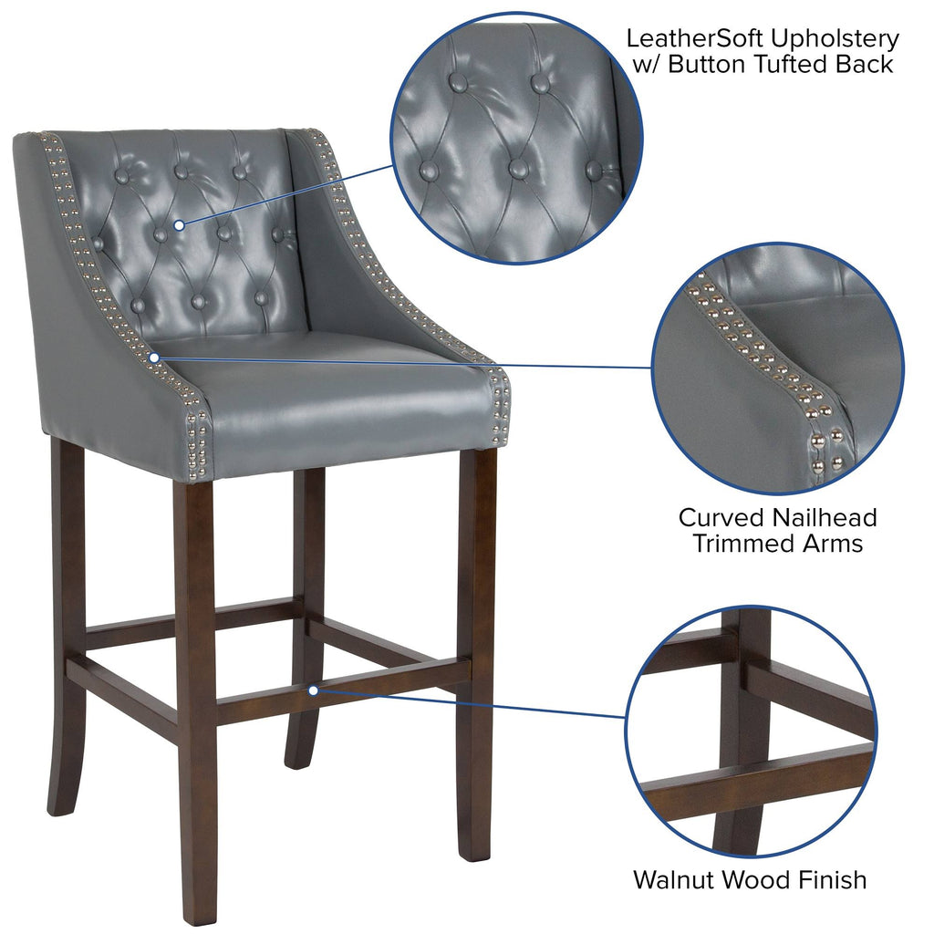 Gray Leather Button Tufted Bar Stool K5386