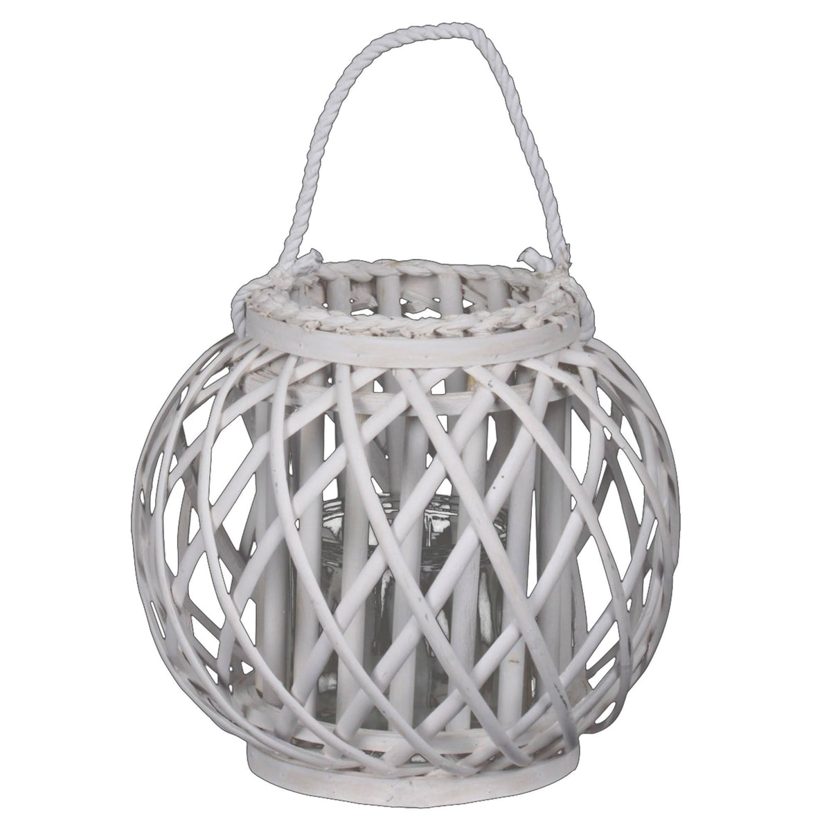 White Medium Round Lantern with Glass Candle Holder N962119
