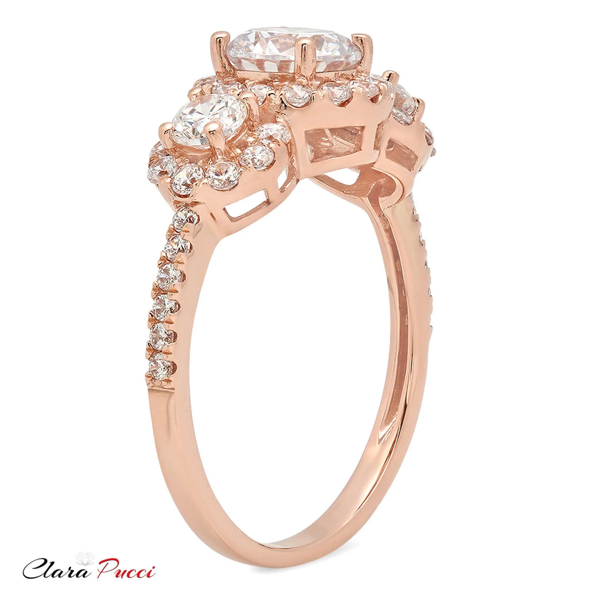 18K Rose Gold Three-Stone Diamond Engagement Ring size 3.5 D516