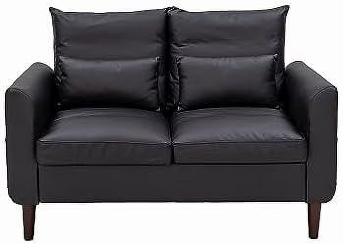 Black Faux Leather 2-Seater Sofa with Wood Leg Y95583