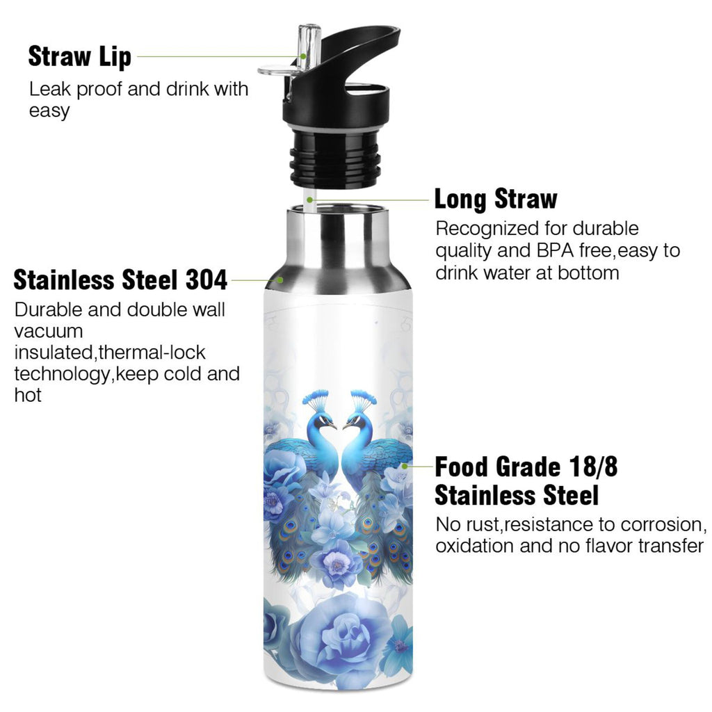 Stainless Steel Insulated Thermos Vacuum Flask Water Bottle with Straw Lid T7537