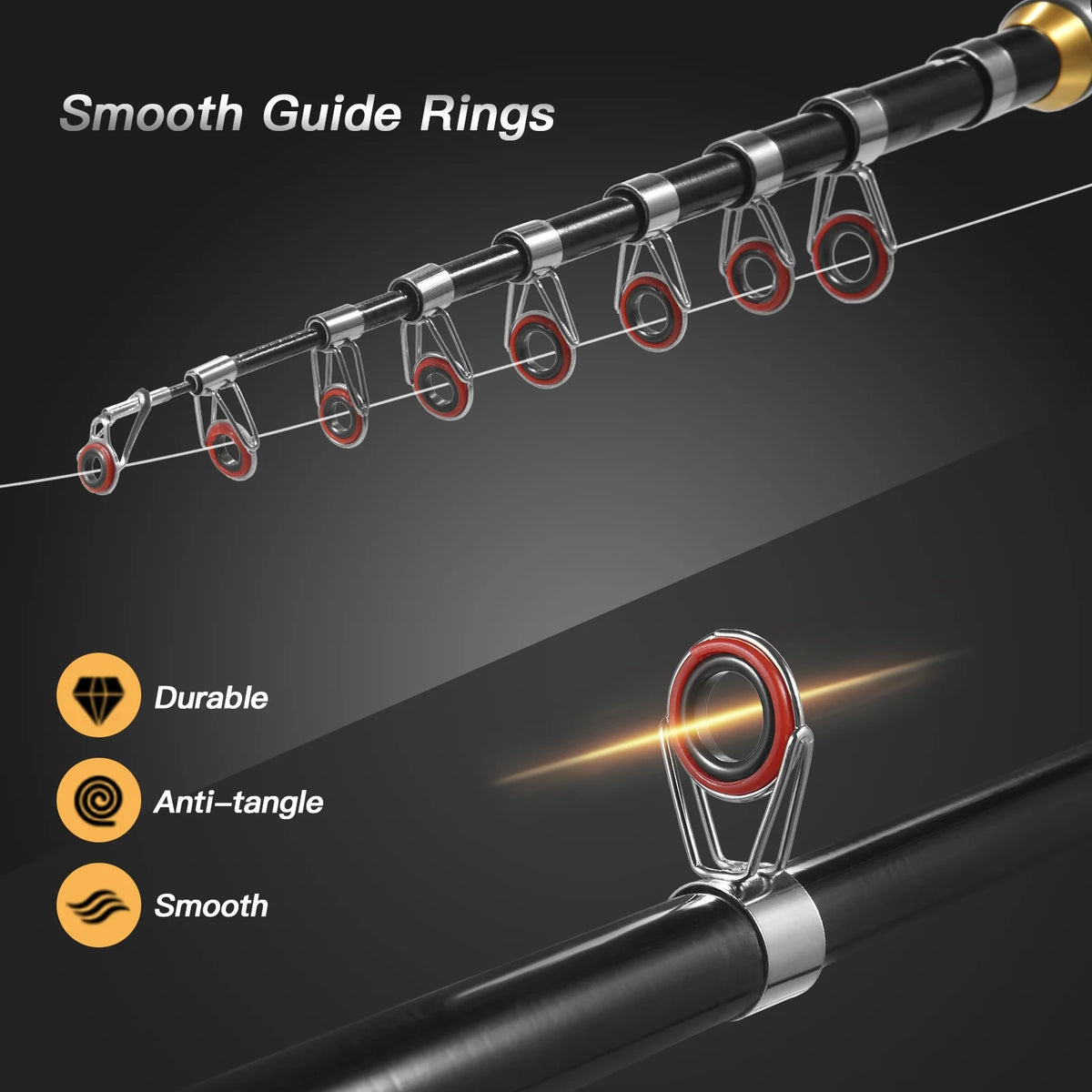 Spinning Rod Reel Combo Kit with Lures Swivels Line Box Pole Telescopic Q955744