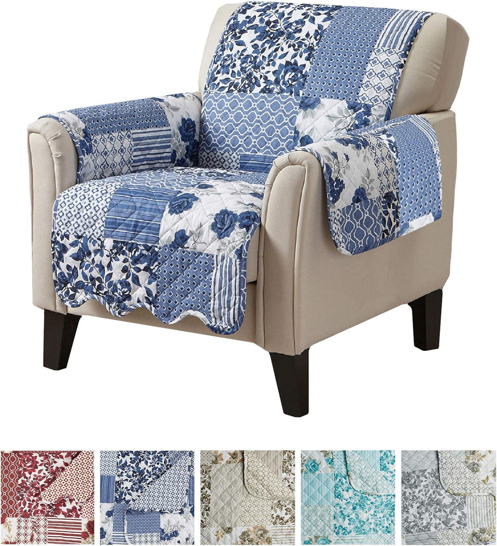 Navy Scalloped Printed Chair Cover G71670