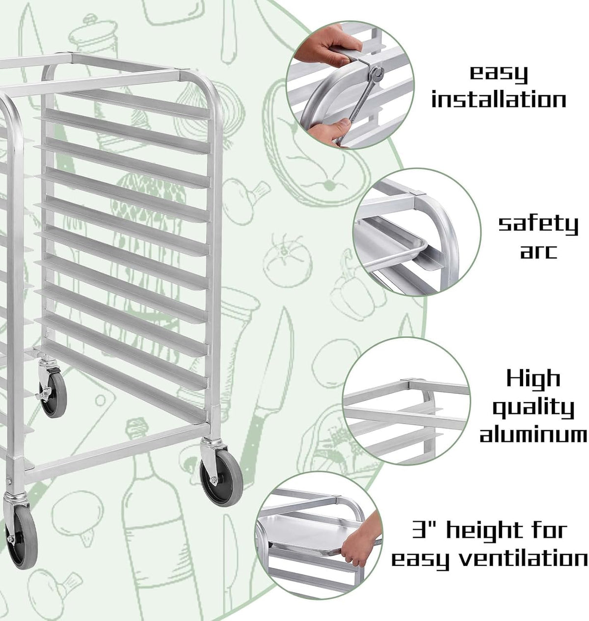 10 Tier Aluminum Bun Pan Rack with Wheels P486397