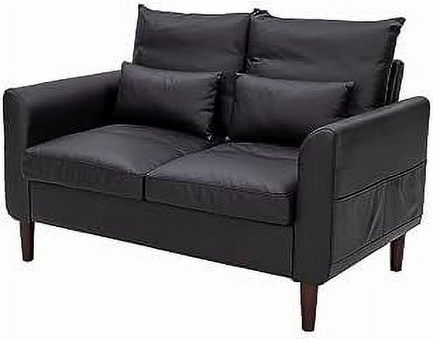 Black Faux Leather 2-Seater Sofa with Wood Leg Y95583