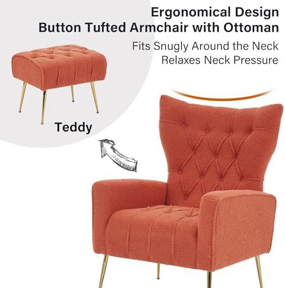 Velvet Accent Chair with Ottoman Button Tufted Armchair F60952