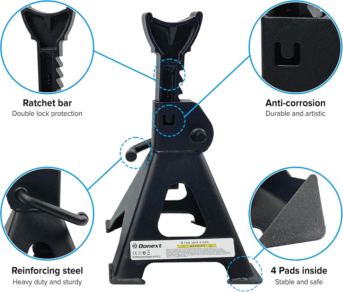 6 Ton Steel Jack Stands 1 Pair Black P5272