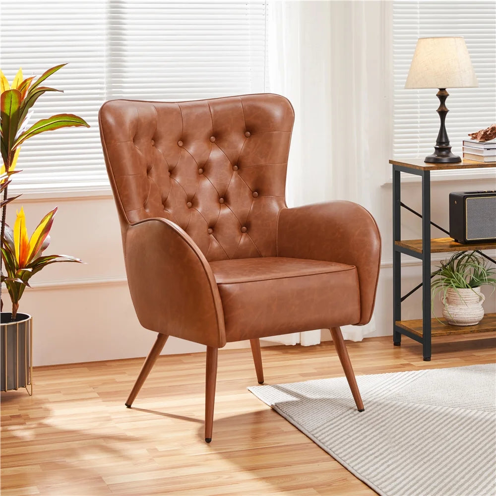 Brown Faux Leather Tufted Accent Chair, 2pcs N115289