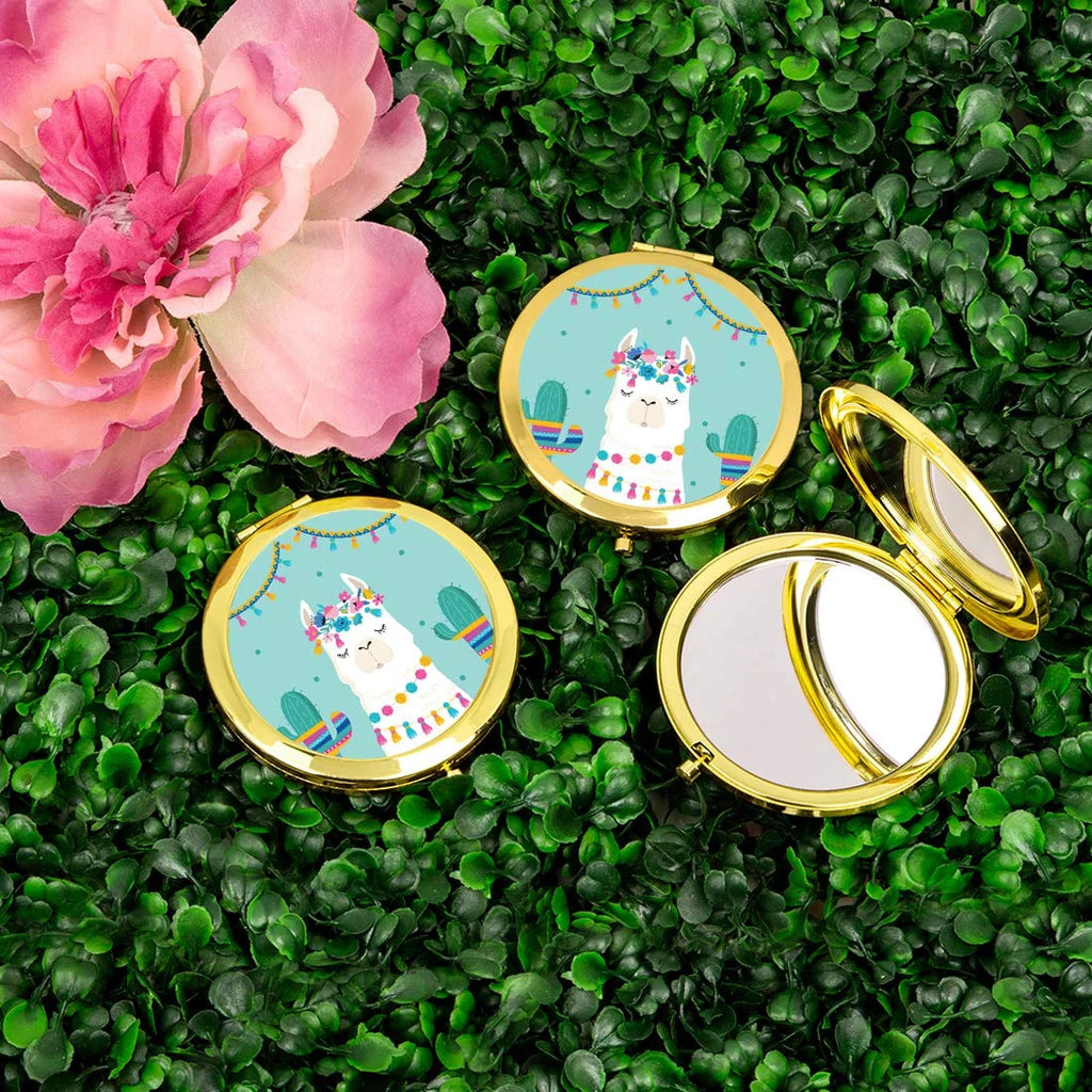 Gold Compact Mirror with Llama Graphic Y133