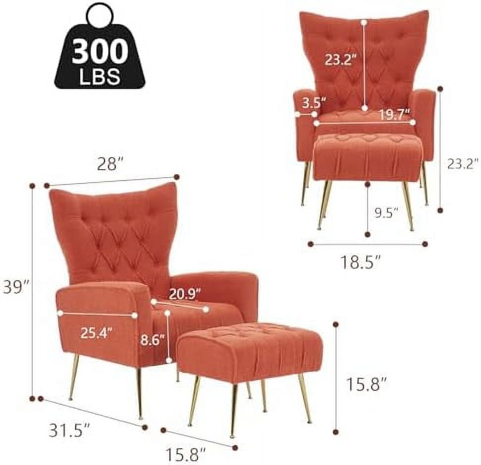 Velvet Accent Chair with Ottoman Button Tufted Armchair F60952