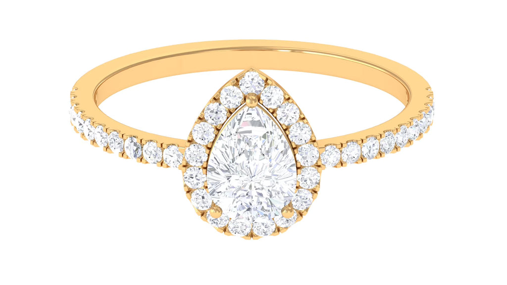 Pear Shape Moissanite Halo Engagement Ring, 10K Yellow Gold, US 3.50 D7711
