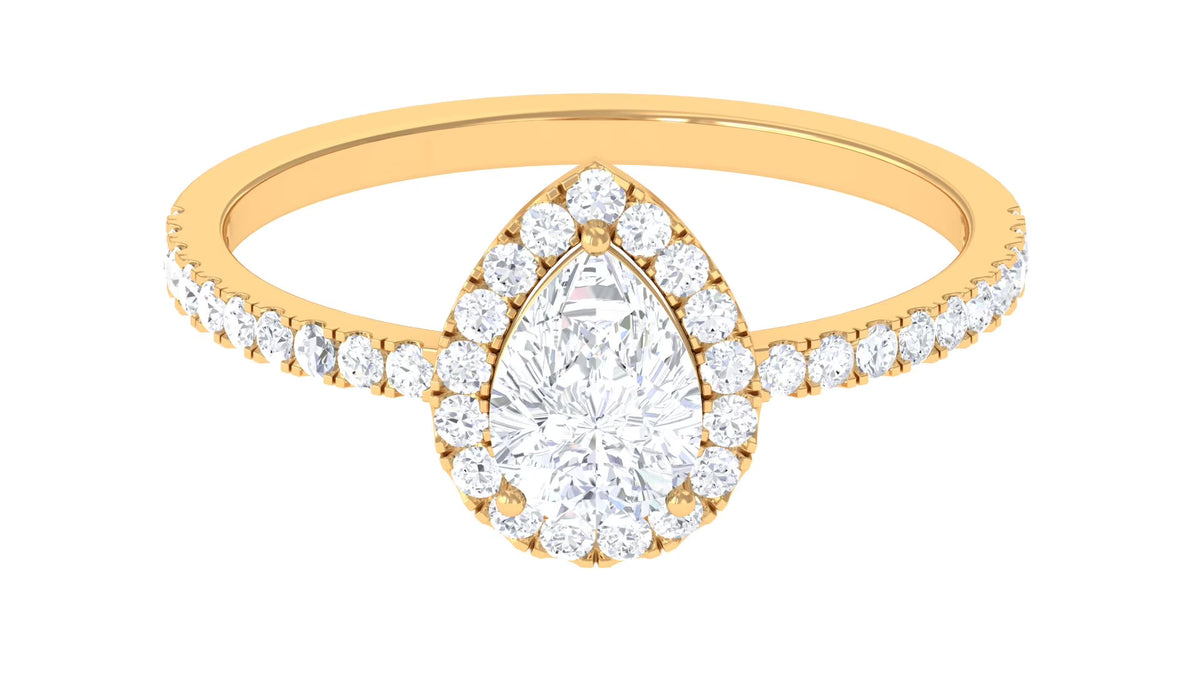 Pear Shape Moissanite Halo Engagement Ring, 10K Yellow Gold, US 3.50 D7711