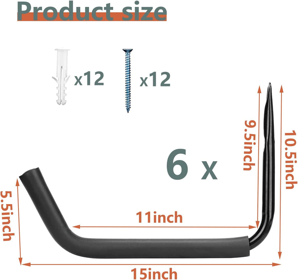 Kayak Storage Heavy Duty Hooks, 15 Inch Wall Mount Jumbo Arm Hanger, 6 Pack Z595554