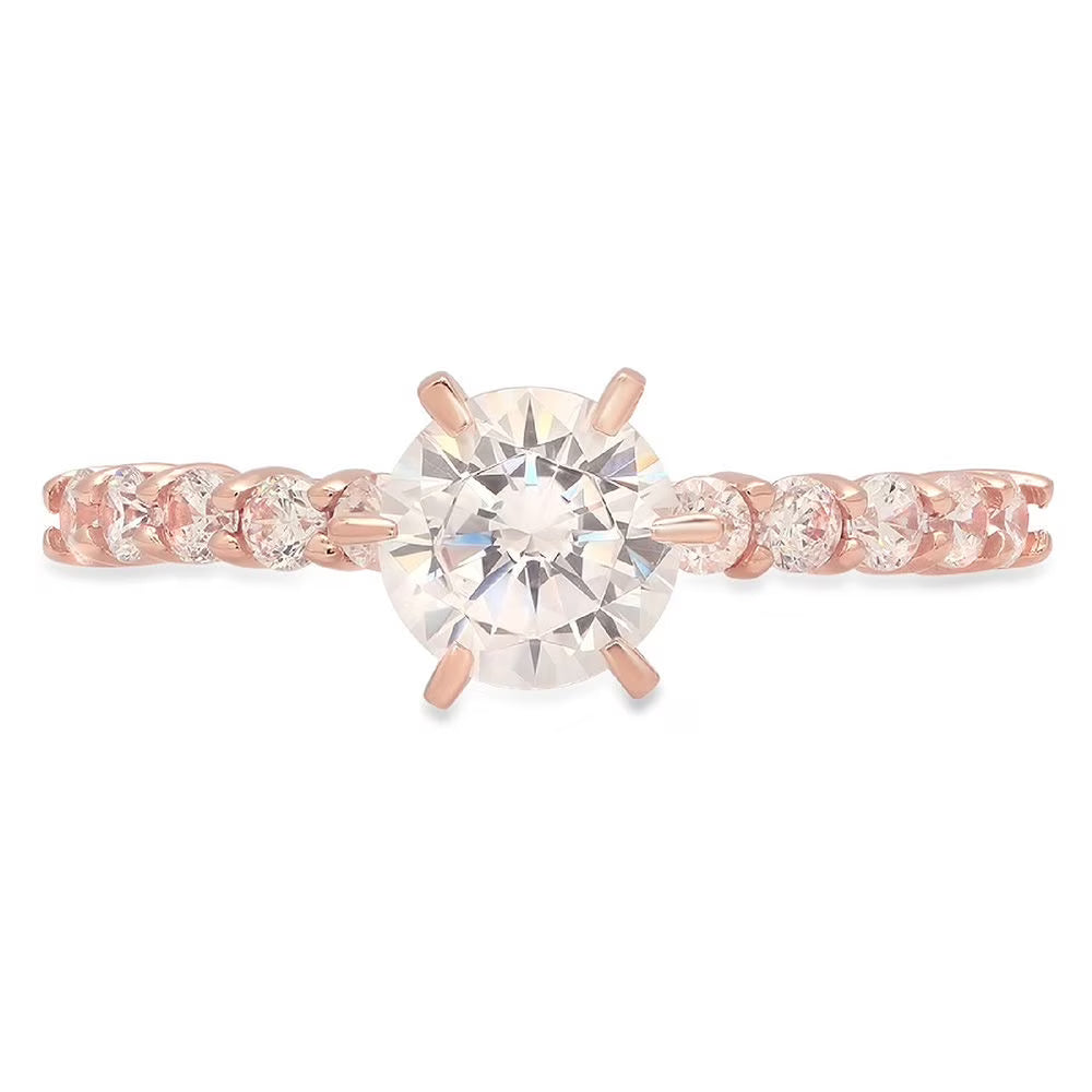 1.05 ct Round Cut Clear Simulated Diamond 18k Pink Rose Gold Engagement Ring Size 3.5 H966918