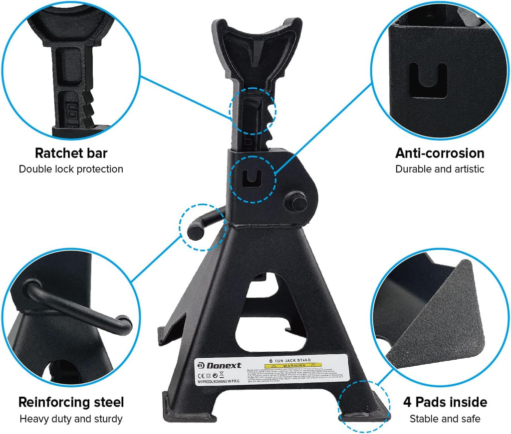 6 Ton Steel Jack Stands 1 Pair Black P5272