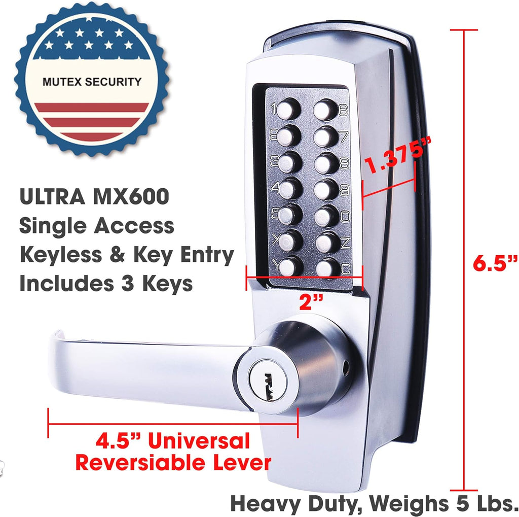Mechanical Push Button Lever Lock, 60mm Backset, 13 Digit Keypad, Satin Chrome T966