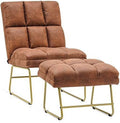 Accent Chair with Ottoman PU Leather Club Chair with Golden Metal Legs V621