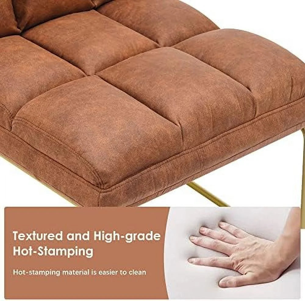 Accent Chair with Ottoman PU Leather Club Chair with Golden Metal Legs V621