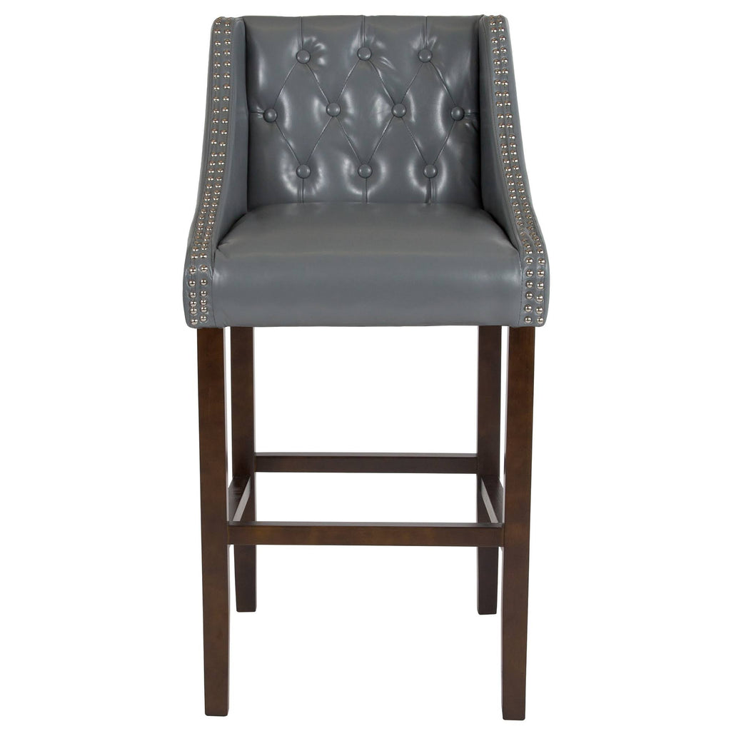 Gray Leather Button Tufted Bar Stool K5386
