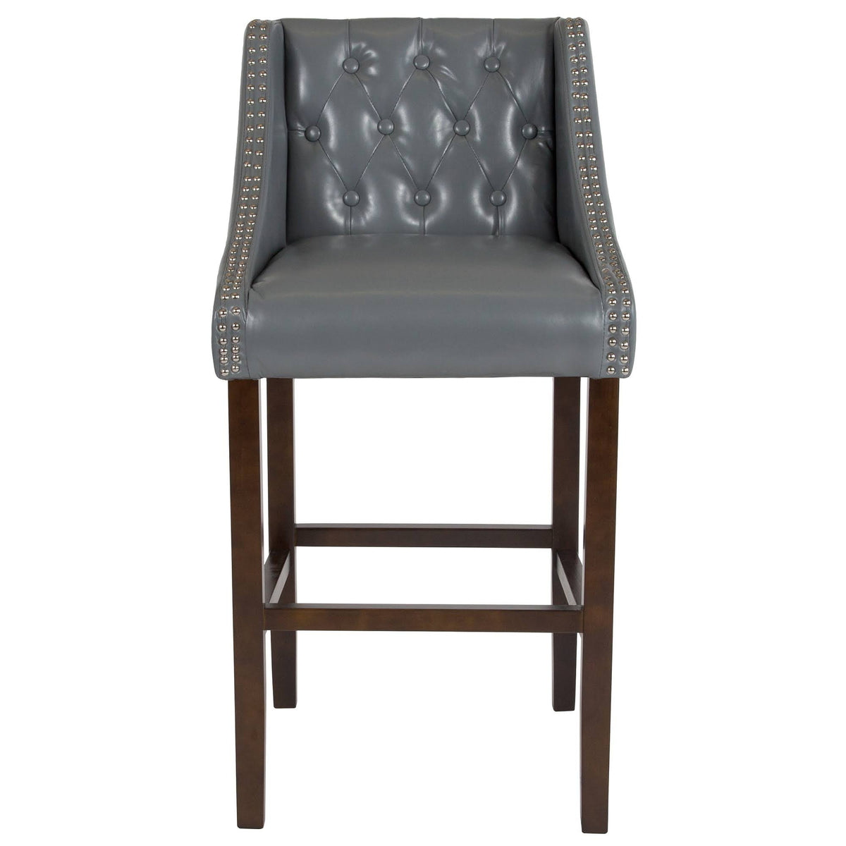Gray Leather Button Tufted Bar Stool K5386