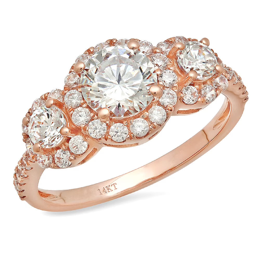 18K Rose Gold Three-Stone Diamond Engagement Ring size 3.5 D516