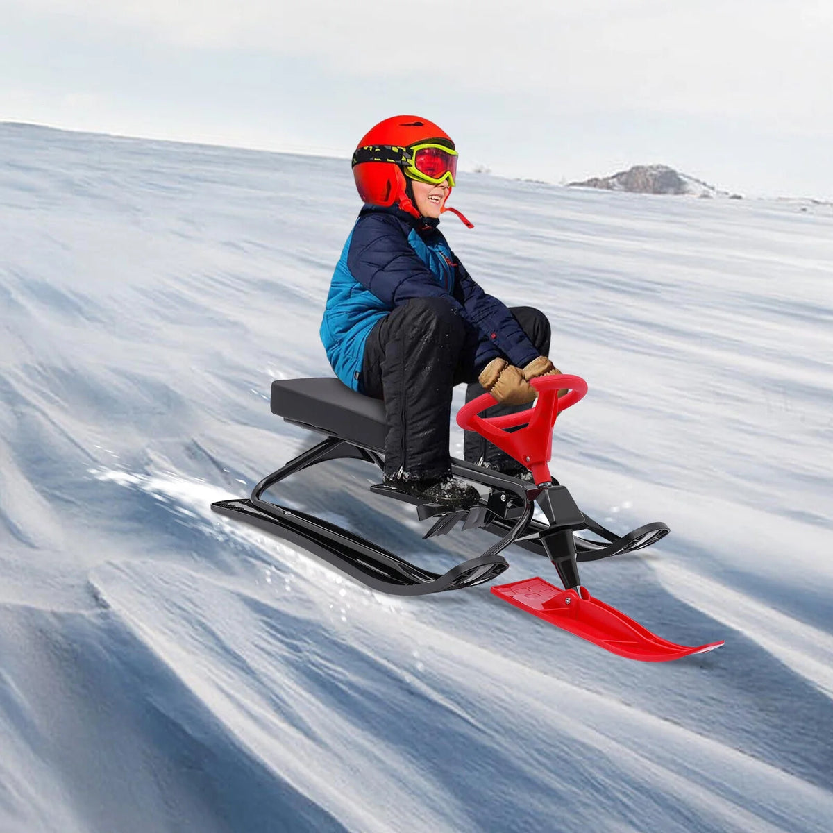 Snow Racer Sled Slider Board with Steering Wheel Double Brake C505835
