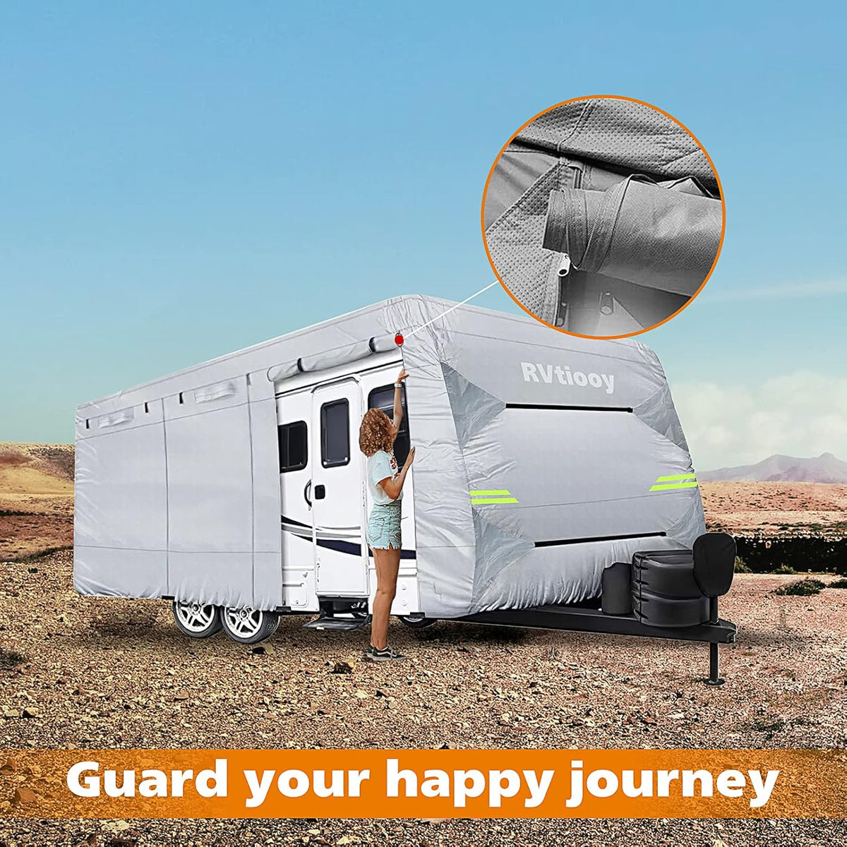 RV Cover with 4 Tire Covers and Tongue Jack Covers, 2 Windproof Belts, Silver, 37'1 - 40' F212880