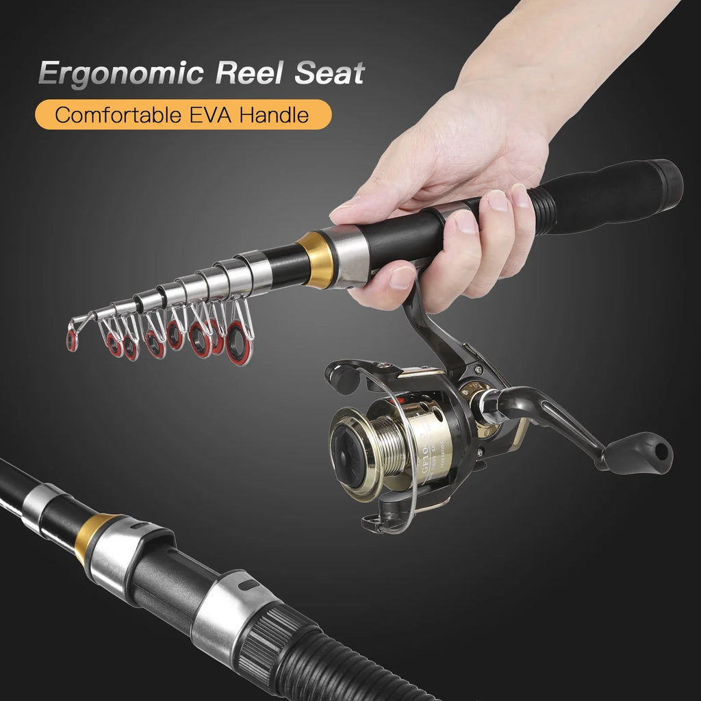 Spinning Rod Reel Combo Kit with Lures Swivels Line Box Pole Telescopic Q955744