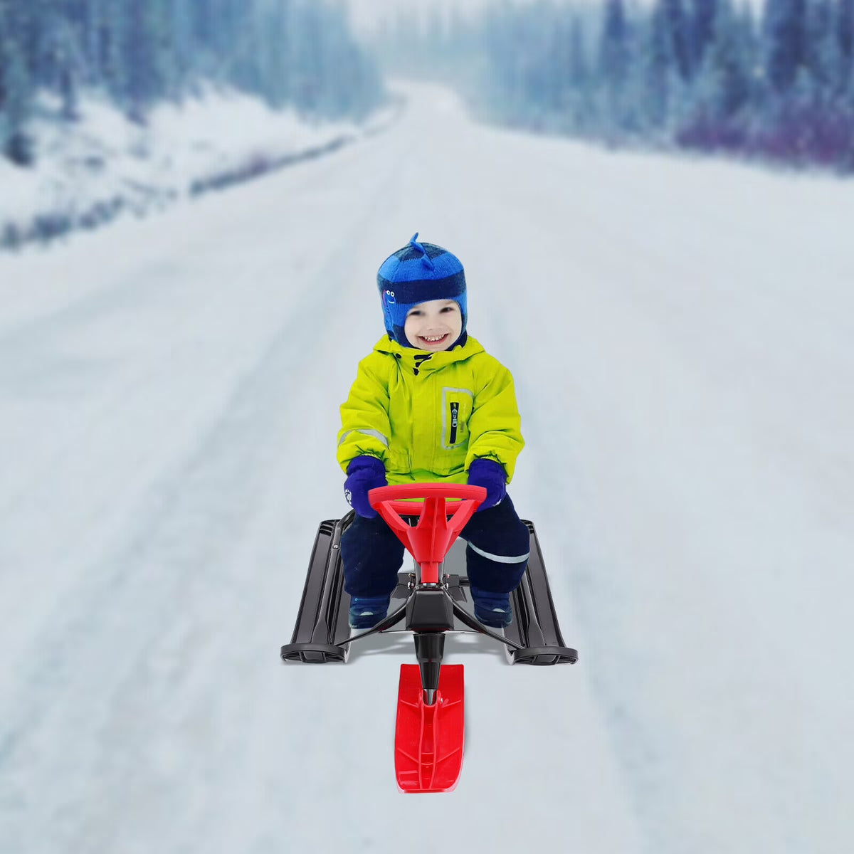 Snow Racer Sled Slider Board with Steering Wheel Double Brake C505835
