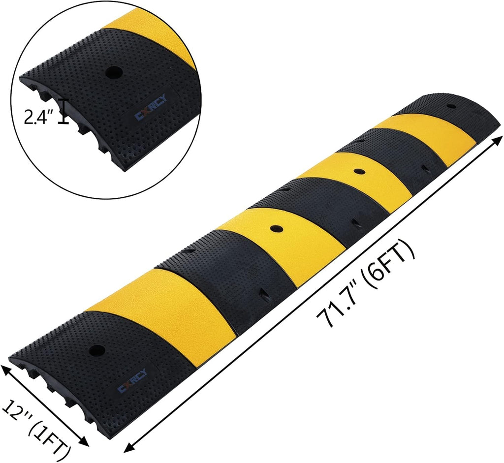 Heavy Duty Rubber Speed Bump 6FT 1 Pack with 4 Bolts (71.7 x 12 x 2.4 Inch) I38723