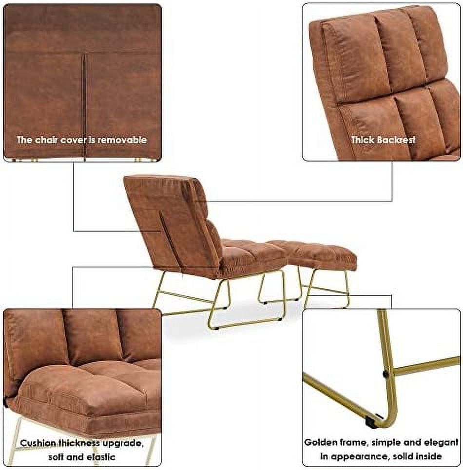 Accent Chair with Ottoman PU Leather Club Chair with Golden Metal Legs V621