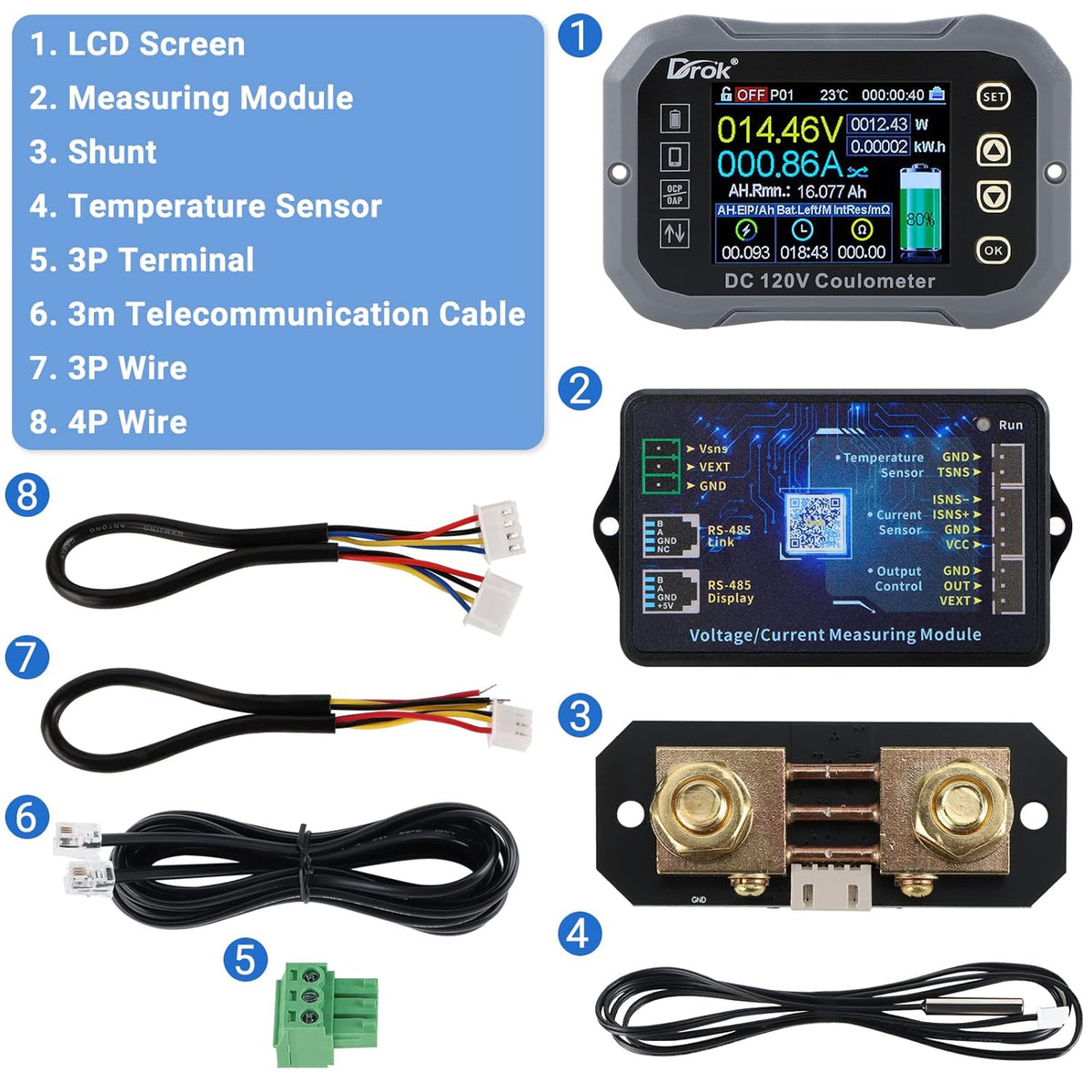 0-120V 100A DC Voltmeter Coulometer Battery Monitor, Pack of 2 U380