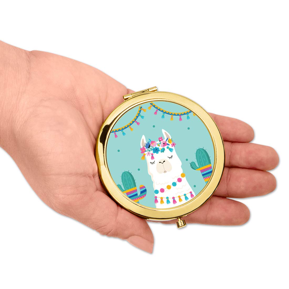 Gold Compact Mirror with Llama Graphic Y133