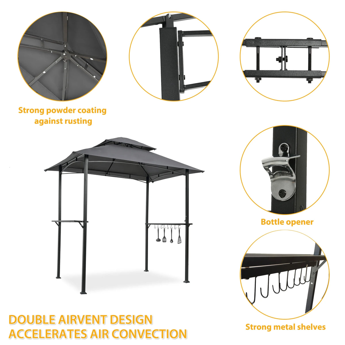 Grey Outdoor Grill Gazebo Canopy Tent with Steel Frame I119