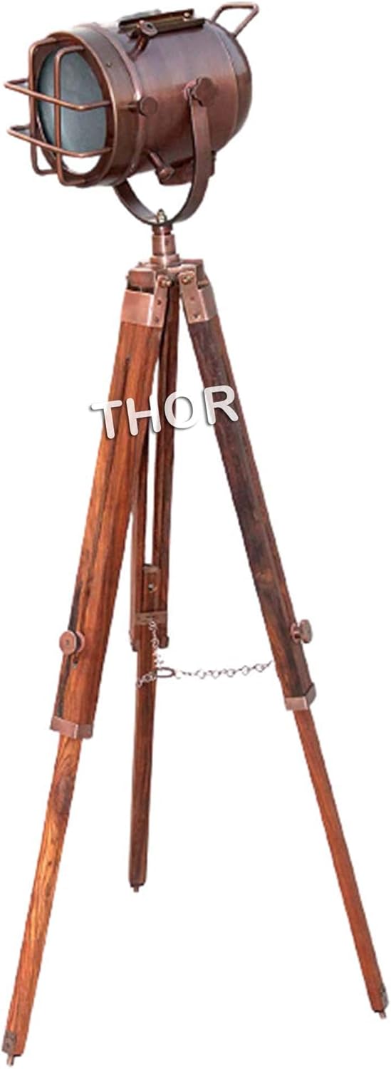 Copper Floor Lamp with Wooden Tripod X92074