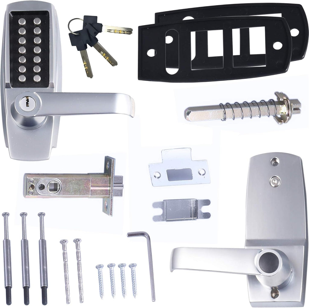 Mechanical Push Button Lever Lock, 60mm Backset, 13 Digit Keypad, Satin Chrome T966