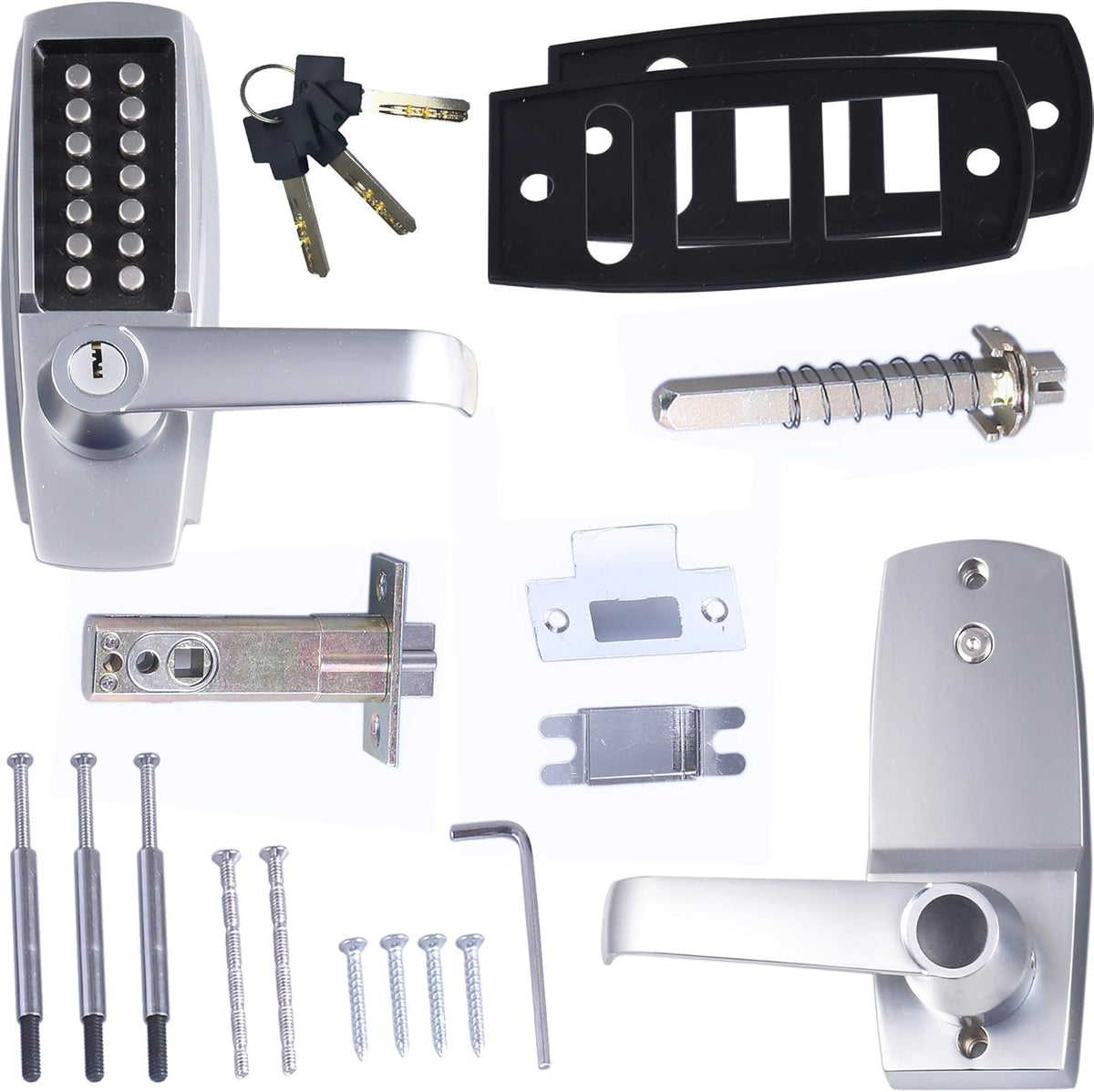 Mechanical Push Button Lever Lock, 60mm Backset, 13 Digit Keypad, Satin Chrome T966