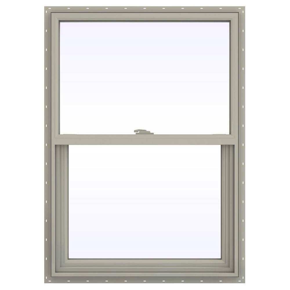 Desert Sand Vinyl Single Hung Window with Fiberglass Mesh Screen O581877