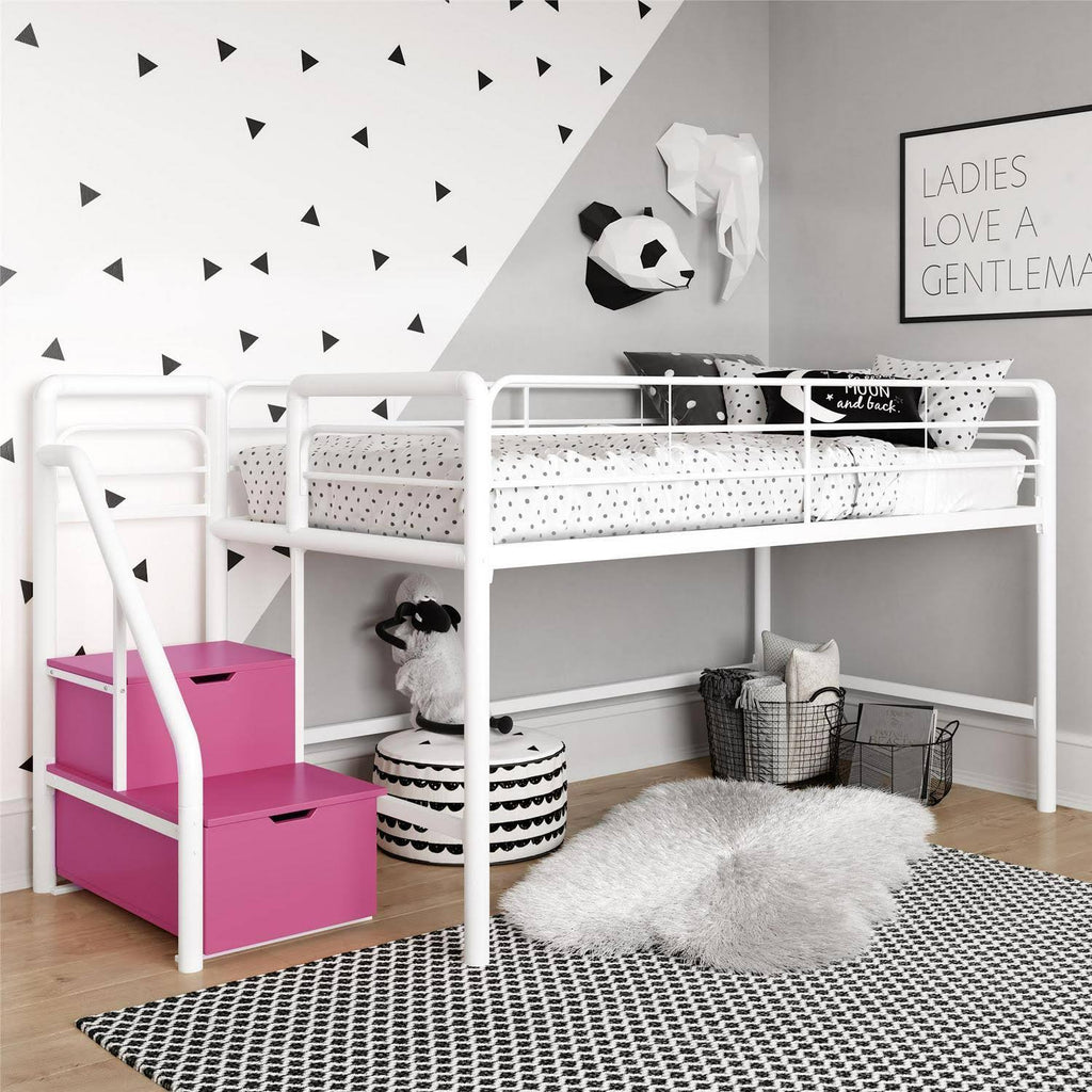 Black Junior Twin Loft Bed with Storage Steps L546804