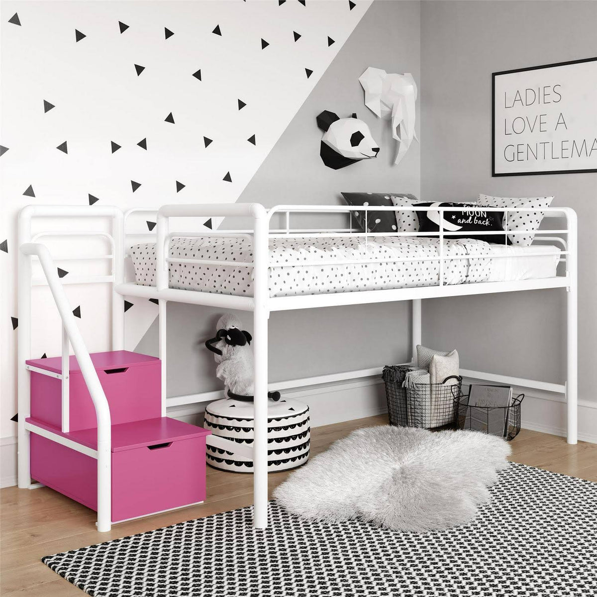 Black Junior Twin Loft Bed with Storage Steps L546804